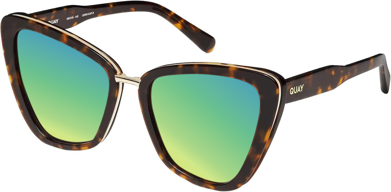 Profile View of QUAY All Talk Women's Cat Eye Polarized Sunglasses Brown Tortoise 58mm 10 OPTIONS with Custom Cut Polarized Green Mirror Lenses