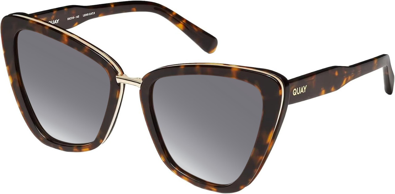 Profile View of QUAY All Talk Women's Cat Eye Polarized Sunglasses Brown Tortoise 58mm 10 OPTIONS with Custom Cut Polarized Silver Mirror Lenses