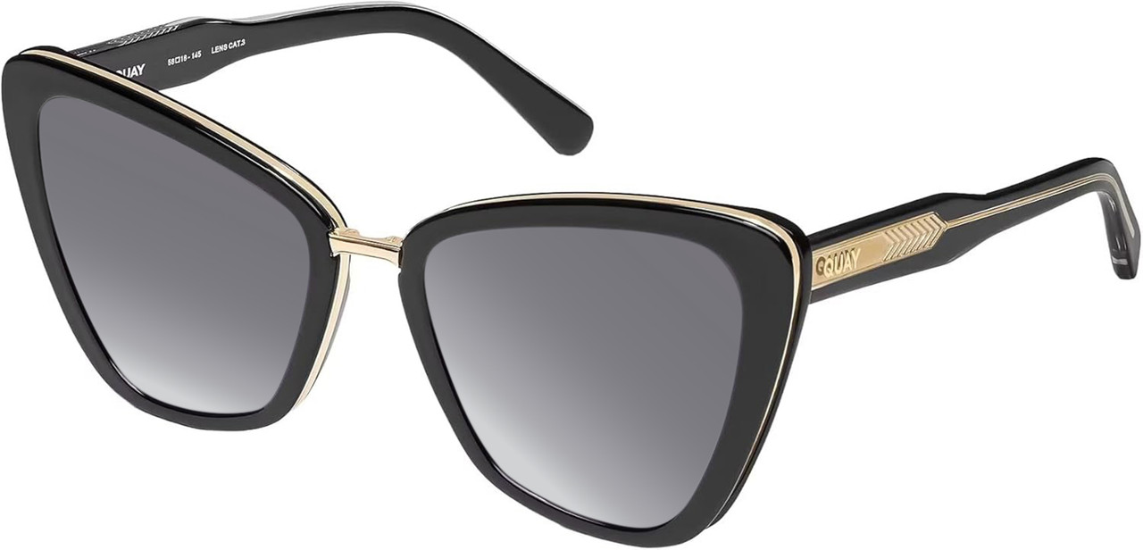 Profile View of QUAY All Talk Women Cat Eye Polarized Sunglasses Gloss Black 58mm 4 LENS OPTIONS with Custom Cut Polarized Silver Mirror Lenses