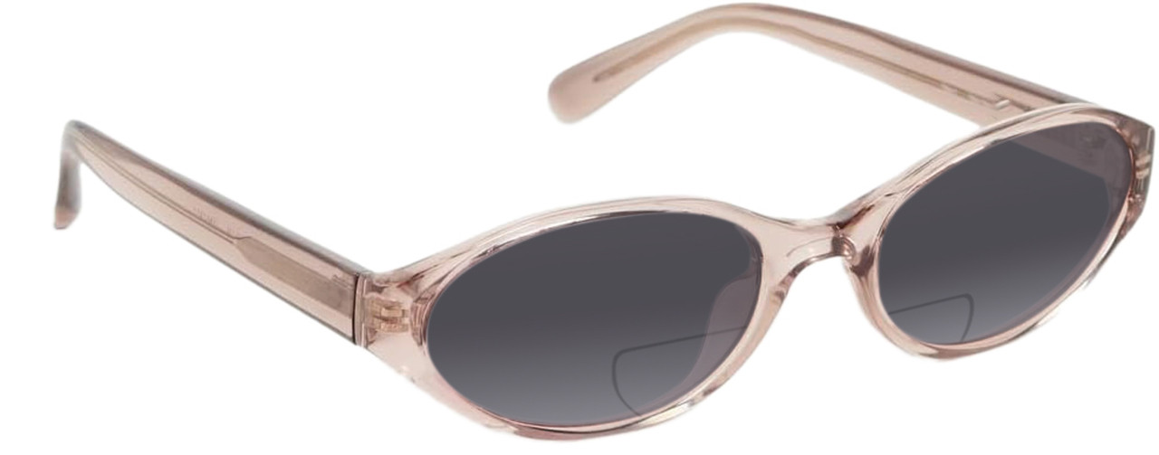 Profile View of QUAY Australia Aura Points Designer Polarized Reading Sunglasses with Custom Cut Powered Smoke Grey Lenses in Brown Doe Unisex Oval Full Rim Acetate 55 mm