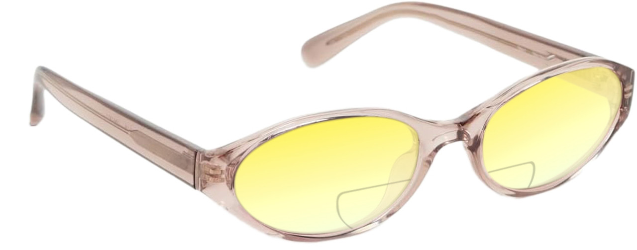 Profile View of QUAY Australia Aura Points Designer Polarized Reading Sunglasses with Custom Cut Powered Sun Flower Yellow Lenses in Brown Doe Unisex Oval Full Rim Acetate 55 mm