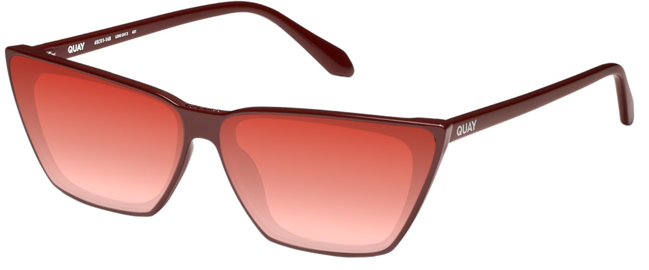 Profile View of QUAY Australia Bad Habit Designer Polarized Sunglasses with Custom Cut Red Mirror Lenses in Oxblood Red Ladies Cat Eye Full Rim Acetate 65 mm