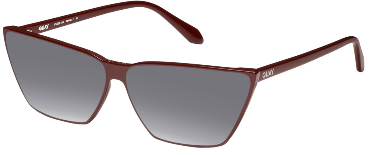 Profile View of QUAY Bad Habit Women CatEye Polarized Sunglasses Oxblood Red 65mm 4 LENS OPTIONS with Custom Cut Polarized Silver Mirror Lenses