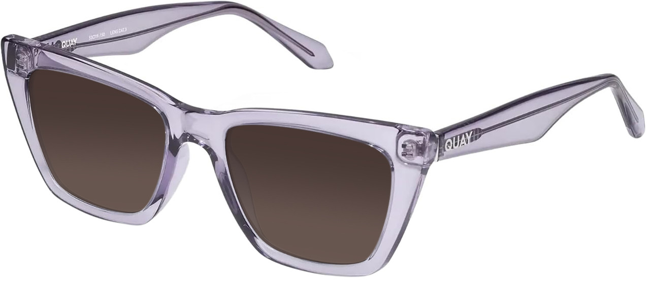Profile View of QUAY Australia Call The Shots Designer Polarized Sunglasses with Custom Cut Amber Brown Lenses in Sweet Pea Lilac Ladies Cat Eye Full Rim Acetate 54 mm
