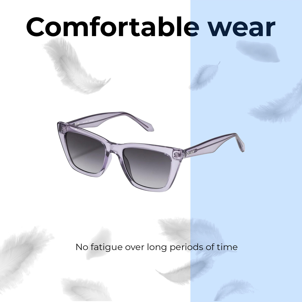 Lightweight Construction Illustration of QUAY Call The Shots Women's Cat Eye Polarized Sunglasses in Sweet Pea Lilac 54mm