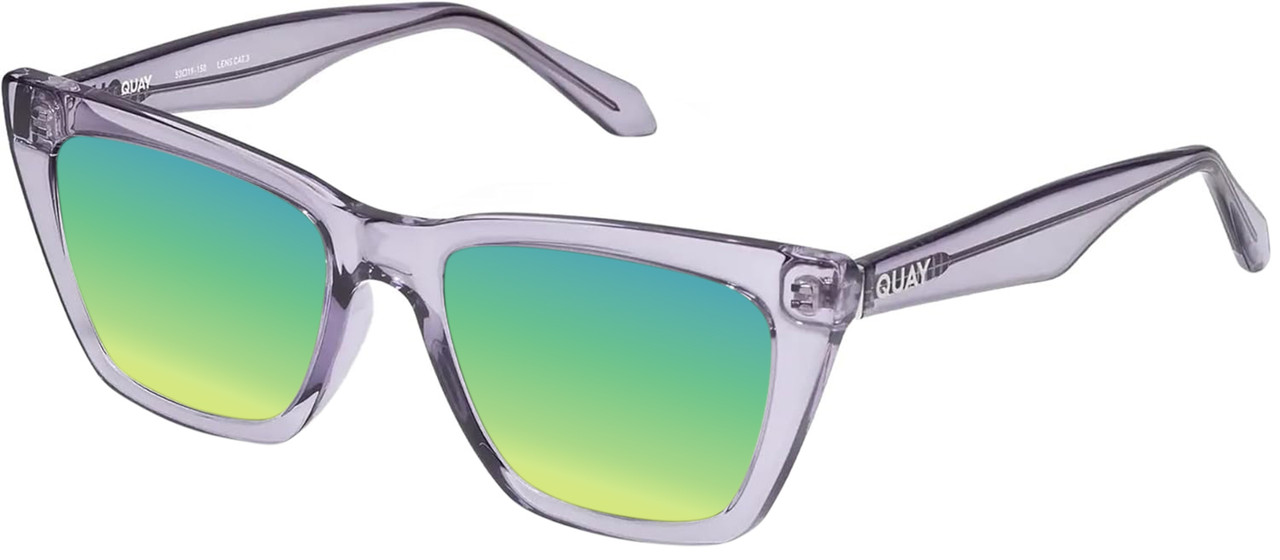 Profile View of QUAY Call The Shots Women's Cat Eye Polarized Sunglasses in Sweet Pea Lilac 54mm with Custom Cut Polarized Green Mirror Lenses