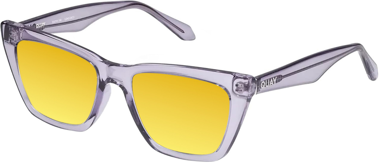 Profile View of QUAY Call The Shots Women's Cat Eye Polarized Sunglasses in Sweet Pea Lilac 54mm with Custom Cut Polarized Gold Mirror Lenses