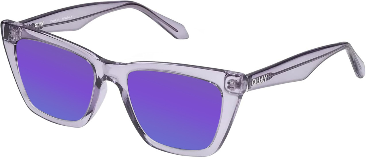 Profile View of QUAY Call The Shots Women's Cat Eye Polarized Sunglasses in Sweet Pea Lilac 54mm with Custom Cut Polarized Purple Mirror Lenses