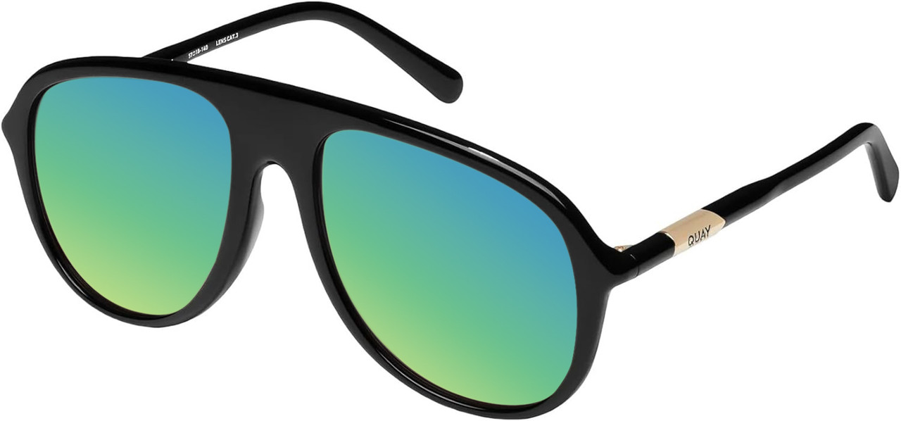 Profile View of QUAY Chart Topper Mens Pilot Polarized Sunglasses Gloss Black 57mm 4 LENS OPTIONS with Custom Cut Polarized Green Mirror Lenses
