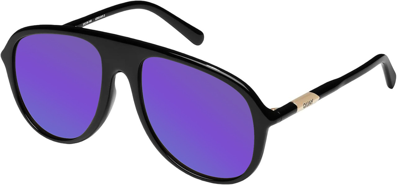 Profile View of QUAY Chart Topper Mens Pilot Polarized Sunglasses Gloss Black 57mm 4 LENS OPTIONS with Custom Cut Polarized Purple Mirror Lenses