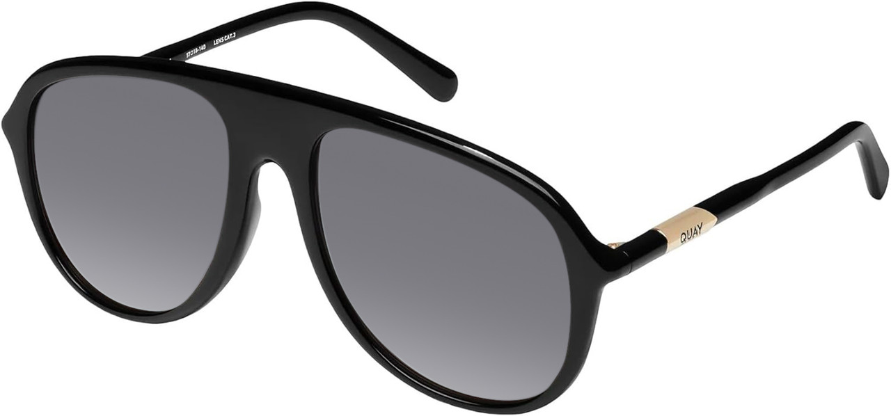 Profile View of QUAY Chart Topper Mens Pilot Polarized Sunglasses Gloss Black 57mm 4 LENS OPTIONS with Custom Cut Polarized Silver Mirror Lenses