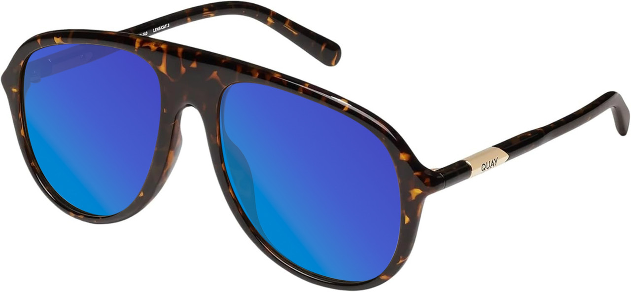 Profile View of QUAY Australia Chart Topper Designer Polarized Sunglasses with Custom Cut Blue Mirror Lenses in Dark Brown Tortoise Mens Pilot Full Rim Acetate 57 mm