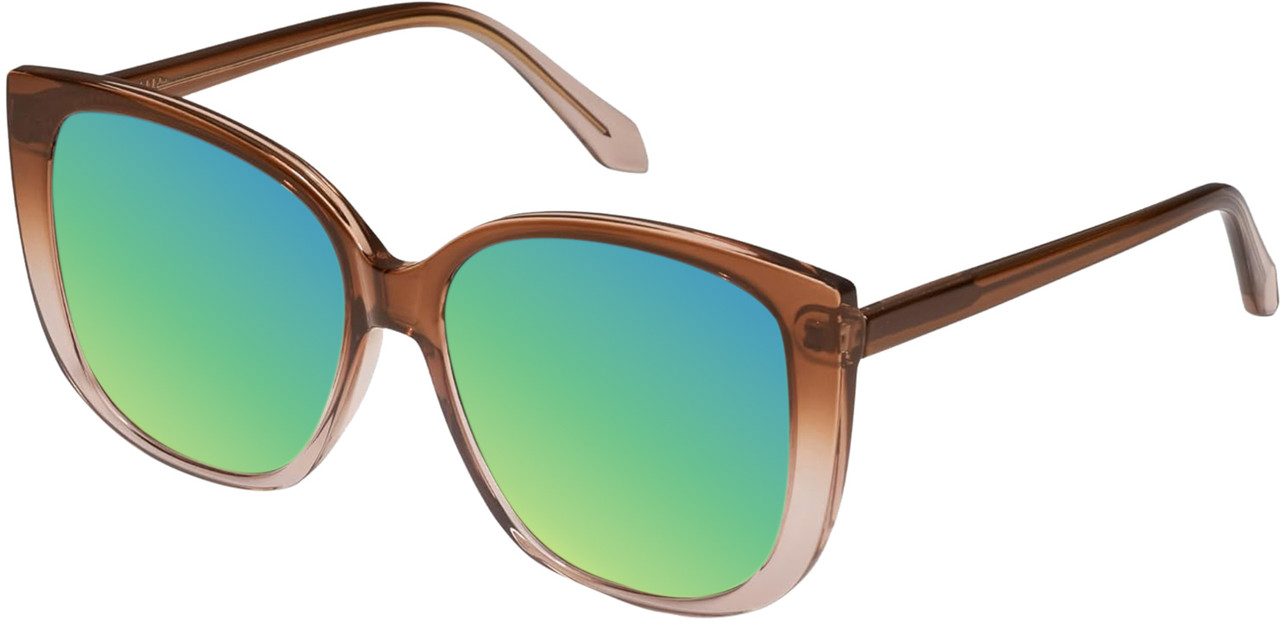 Profile View of QUAY Ever After Women Cat Eye Polarized Sunglasses Brown Doe 58mm 4 LENS OPTIONS with Custom Cut Polarized Green Mirror Lenses