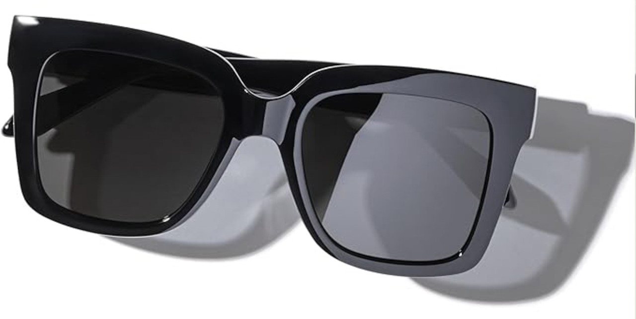 Top View of QUAY Australia Icy Women's Square Designer Sunglasses in Gloss Black/Black 52 mm