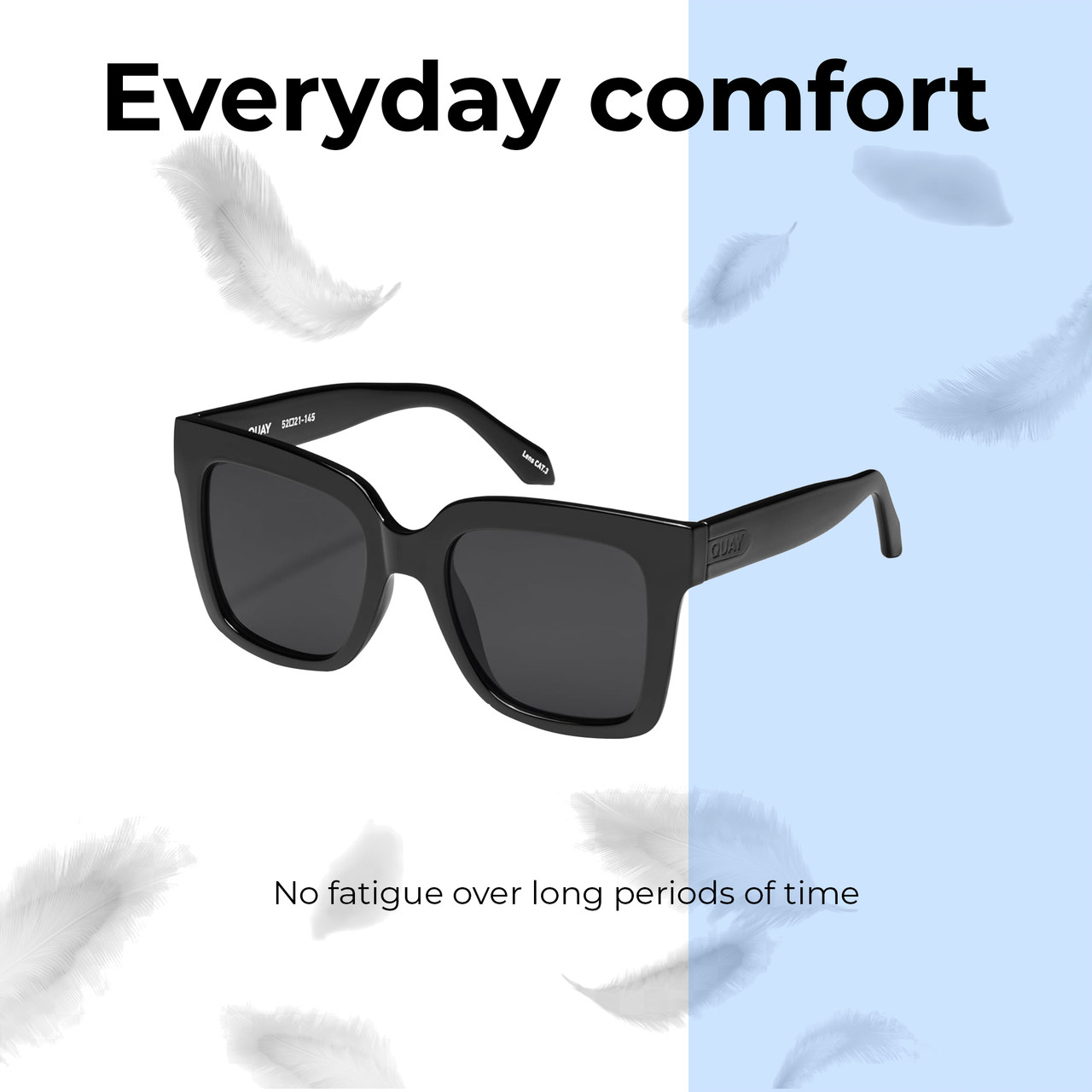 Lightweight Construction Illustration of QUAY Icy Women's Square Polarized Sunglasses Gloss Black 52 mm CHOOSE LENS COLOR