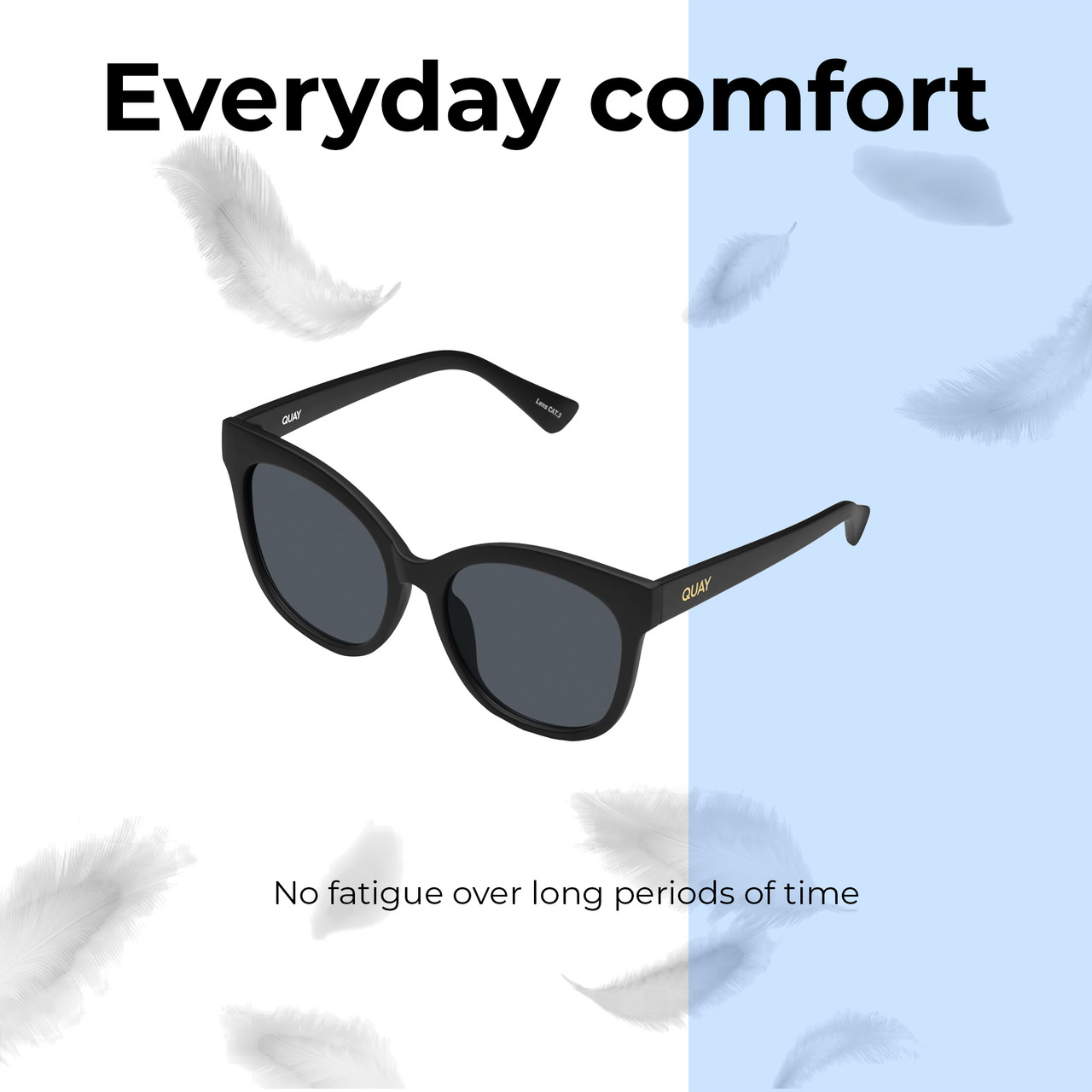 Lightweight Construction Illustration of QUAY It's My Way Women's Designer Cat Eye Polarized Sunglasses Matte Black 59 mm