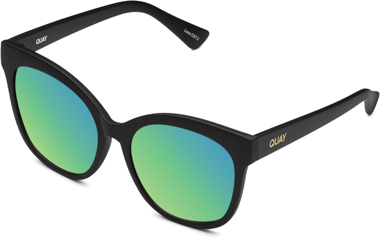 Profile View of QUAY It's My Way Women's Designer Cat Eye Polarized Sunglasses Matte Black 59 mm with Custom Cut Polarized Green Mirror Lenses