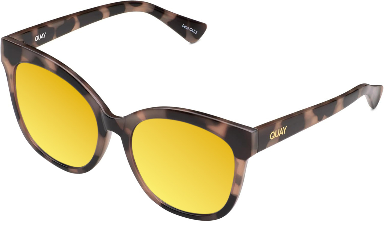 Profile View of QUAY It's My Way Women Cat Eye Polarized Sunglasses Black Tortoise 59mm 10 OPTIONS with Custom Cut Polarized Gold Mirror Lenses