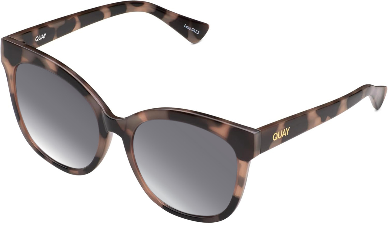 Profile View of QUAY It's My Way Women Cat Eye Polarized Sunglasses Black Tortoise 59mm 10 OPTIONS with Custom Cut Polarized Silver Mirror Lenses