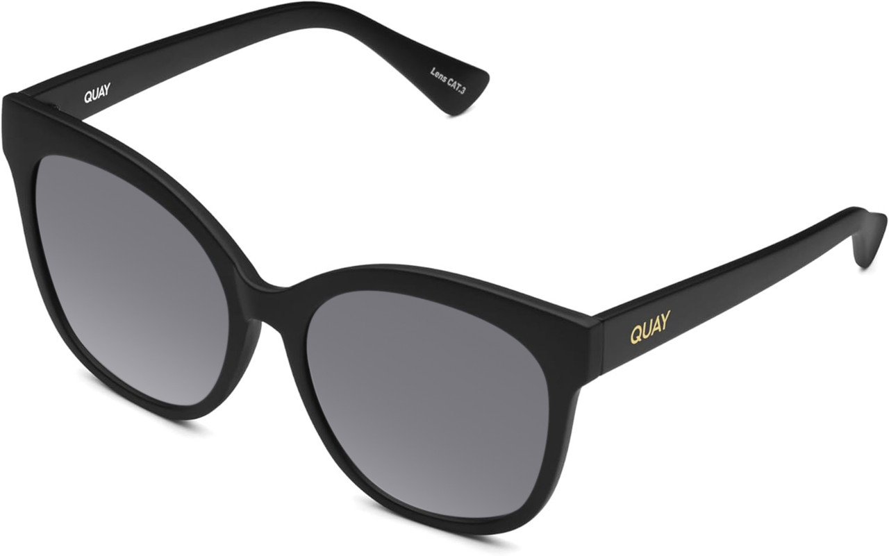 Profile View of QUAY It's My Way Women's Cat Eye Polarized Sunglasses Matte Black 59mm 10 OPTIONS with Custom Cut Polarized Silver Mirror Lenses
