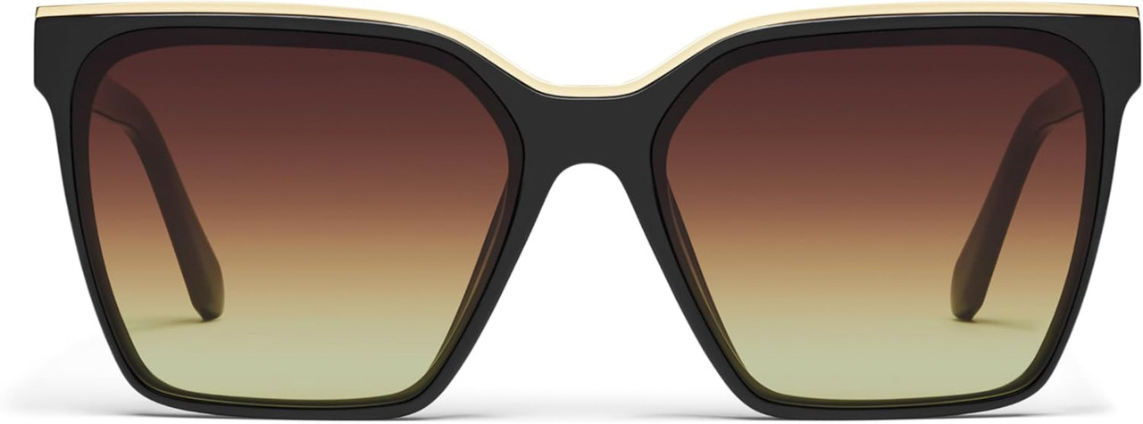 Front View of QUAY Australia Level Up Womens Square Designer Sunglasses Matte Black/Brown 60mm