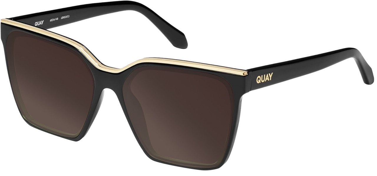 Profile View of QUAY Australia Level Up Designer Polarized Sunglasses with Custom Cut Amber Brown Lenses in Matte Black Ladies Square Full Rim Acetate 60 mm