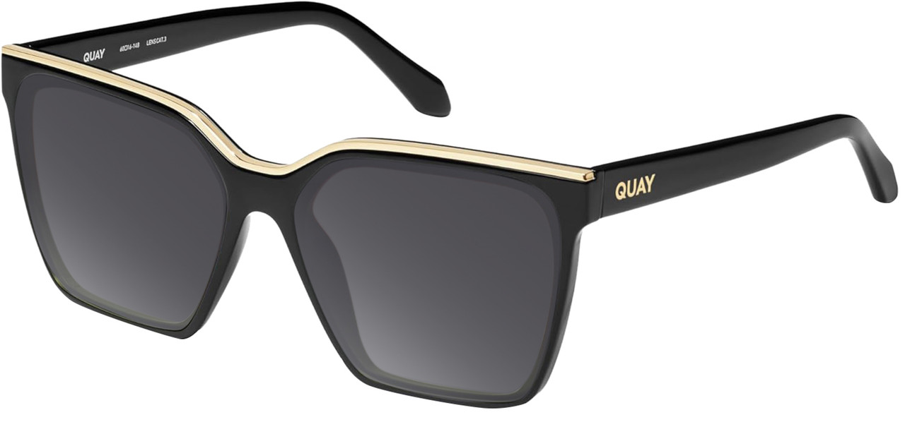 Profile View of QUAY Australia Level Up Designer Polarized Sunglasses with Custom Cut Smoke Grey Lenses in Matte Black Ladies Square Full Rim Acetate 60 mm