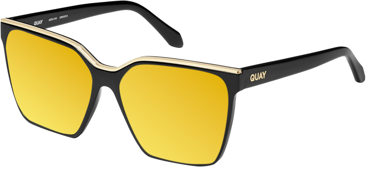 Profile View of QUAY Level Up Womens Square Polarized Sunglasses Matte Black 60mm 4 LENS OPTIONS with Custom Cut Polarized Gold Mirror Lenses