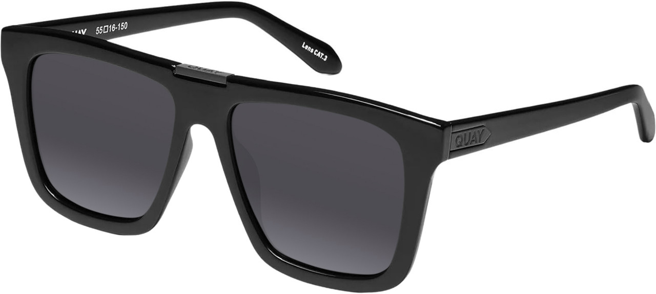 Profile View of QUAY Australia Name Drop Designer Polarized Sunglasses with Custom Cut Smoke Grey Lenses in Gloss Black Unisex Square Full Rim Acetate 55 mm