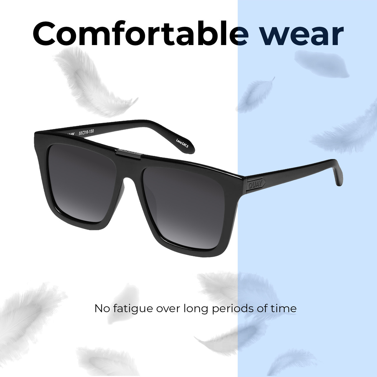 Lightweight Construction Illustration of QUAY Name Drop Unisex Square Polarized BI-FOCAL Sunglasses in Gloss Black 55 mm