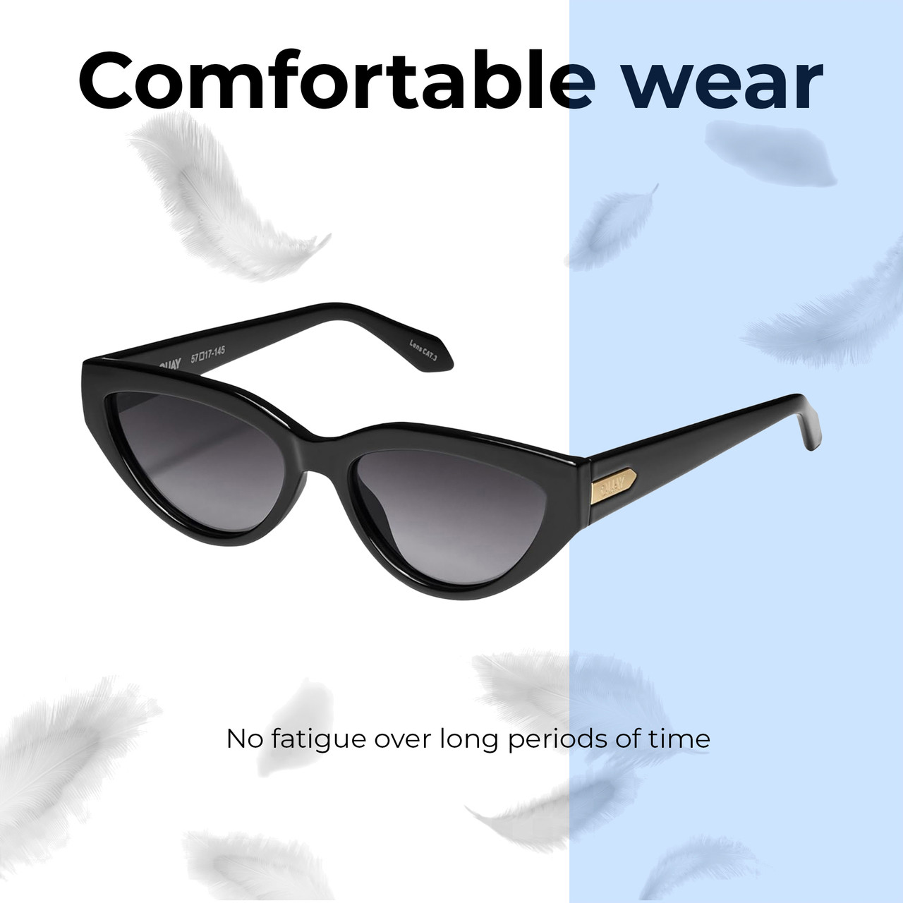 Lightweight Construction Illustration of QUAY Narrow Down Women's Cat Eye Polarized Sunglasses Gloss Black 57mm 10 OPTIONS