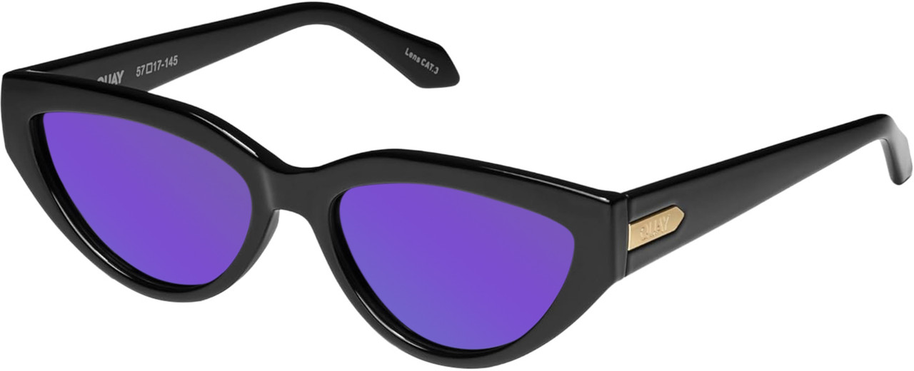 Profile View of QUAY Narrow Down Women's Cat Eye Polarized Sunglasses Gloss Black 57mm 10 OPTIONS with Custom Cut Polarized Purple Mirror Lenses