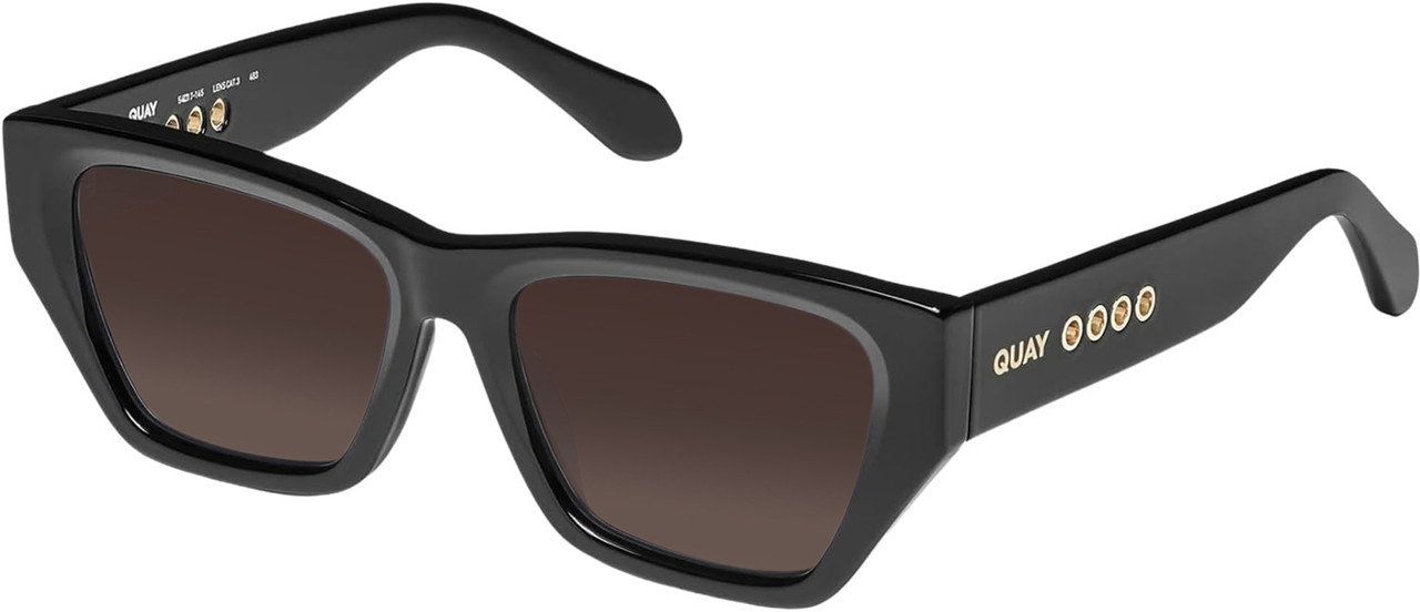 Profile View of QUAY Australia No Apologies Designer Polarized Sunglasses with Custom Cut Amber Brown Lenses in Gloss Black Unisex Square Full Rim Acetate 55 mm