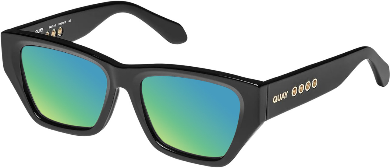Profile View of QUAY No Apologies Unisex Square Polarized Sunglasses Gloss Black 55 mm 10 OPTIONS with Custom Cut Polarized Green Mirror Lenses