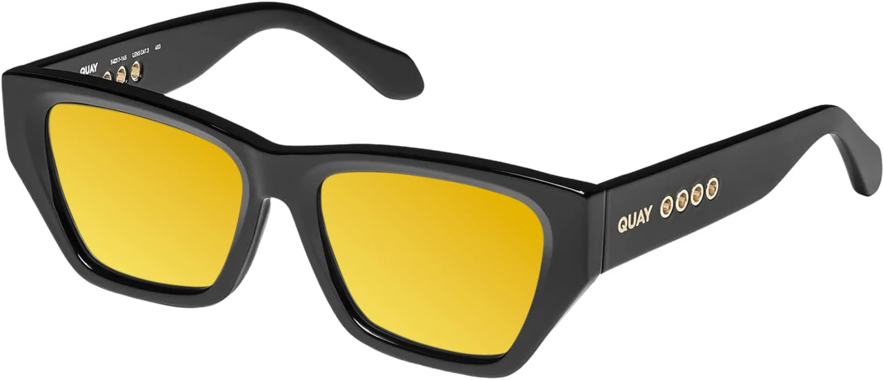 Profile View of QUAY No Apologies Unisex Square Polarized Sunglasses Gloss Black 55 mm 10 OPTIONS with Custom Cut Polarized Gold Mirror Lenses