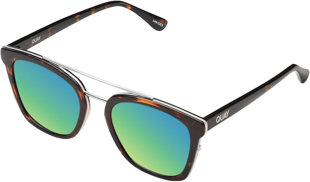Profile View of QUAY Sweet Dreams Panthos Polarized Sunglasses in Brown Tortoise 54 mm 10 OPTIONS with Custom Cut Polarized Green Mirror Lenses
