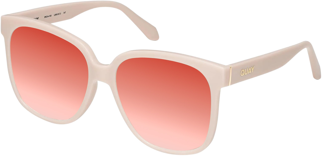 Profile View of QUAY Australia Wide Awake Designer Polarized Sunglasses with Custom Cut Red Mirror Lenses in Shiny Gold Ladies Panthos Full Rim Acetate 59 mm