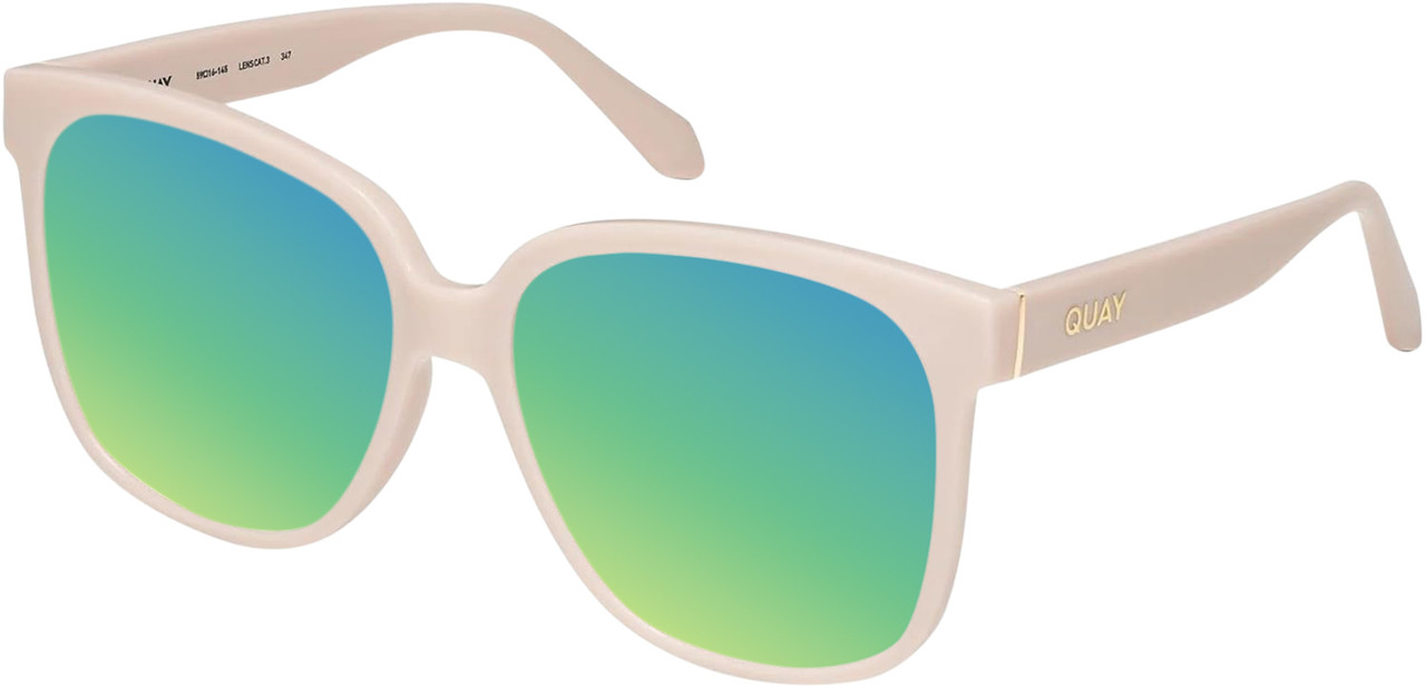 Profile View of QUAY Wide Awake Women Panthos Polarized Sunglasses Shiny Gold 59mm 4 LENS OPTIONS with Custom Cut Polarized Green Mirror Lenses