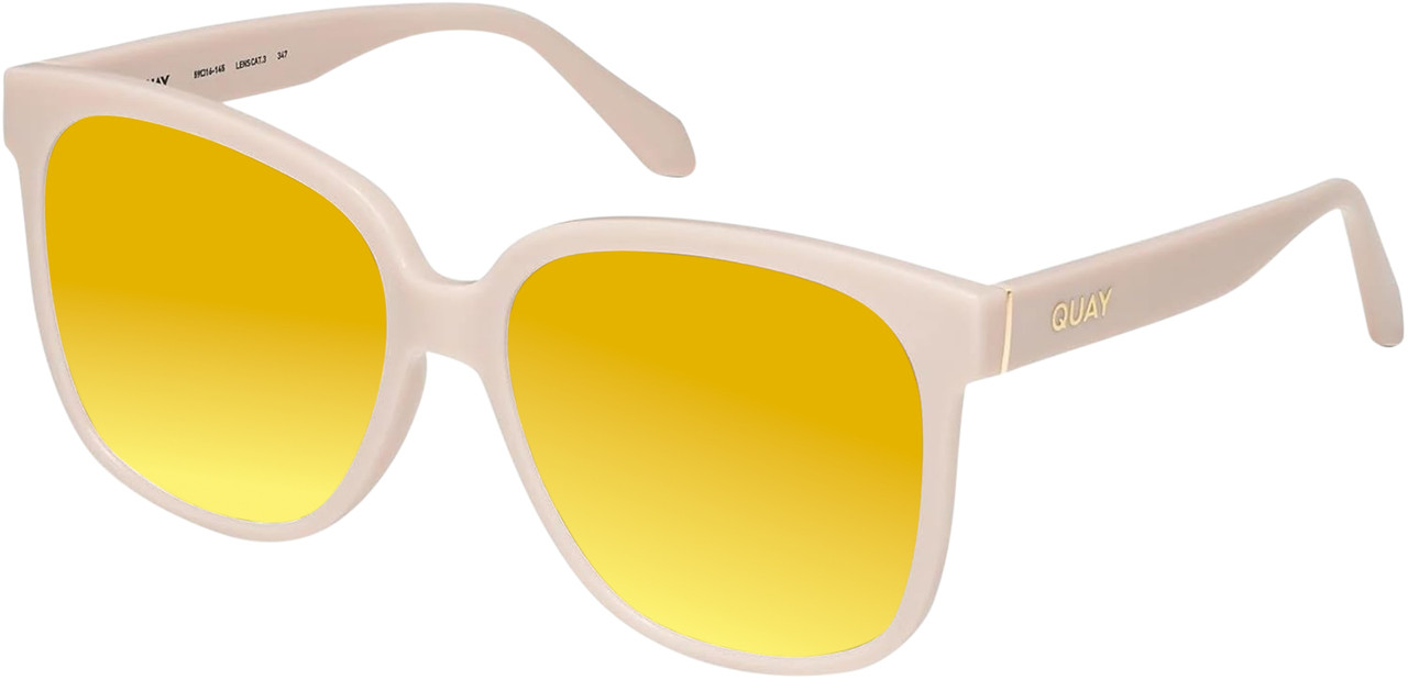 Profile View of QUAY Wide Awake Women Panthos Polarized Sunglasses Shiny Gold 59mm 4 LENS OPTIONS with Custom Cut Polarized Gold Mirror Lenses