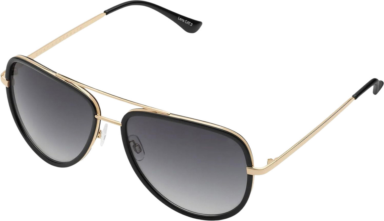 Profile View of QUAY Australia All In Unisex Pilot Designer Sunglasses Black Gold/Smoke Grey 61mm