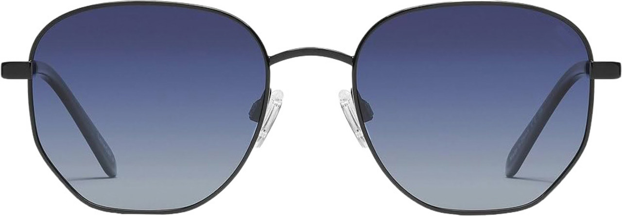 Front View of QUAY Australia Big Time Unisex Hexagonal Sunglasses Shiny Black/Navy Blue 54 mm