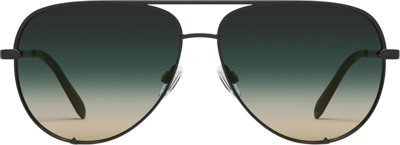 Front View of QUAY Australia High Key Large Unisex Pilot Sunglasses Gloss Black/Green Fade 64mm
