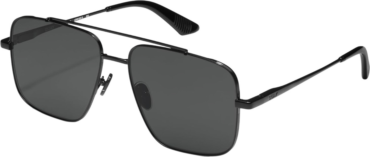 Profile View of QUAY Australia Level Out Unisex Square Designer Sunglasses Shiny Black/Black 60mm