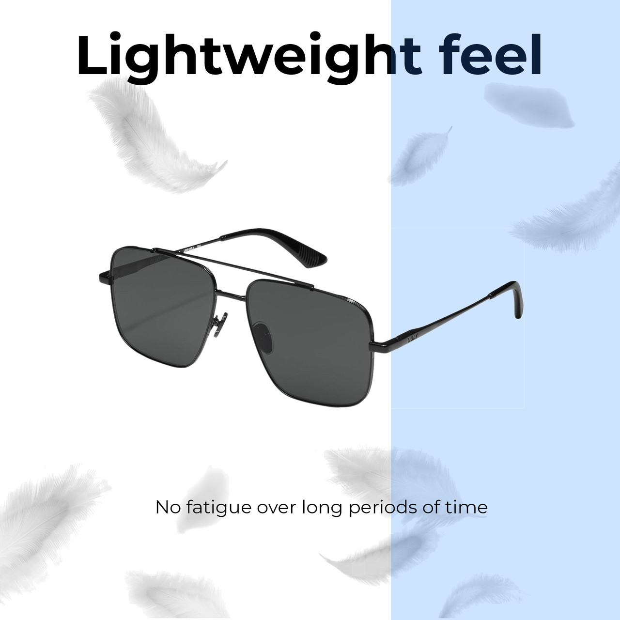 Lightweight Construction Illustration of QUAY Australia Level Out Unisex Square Designer Sunglasses Shiny Black/Black 60mm
