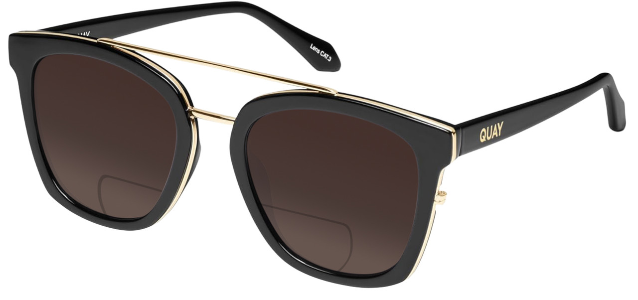 Profile View of QUAY Australia Sweet Dreams Designer Polarized Reading Sunglasses with Custom Cut Powered Amber Brown Lenses in Gloss Black Unisex Panthos Full Rim Acetate 54 mm