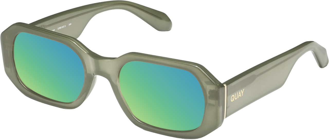 Profile View of QUAY Hyped Up Hexagonal Polarized Sunglasses in Crystal Jade Green 53mm 10 OPTIONS with Custom Cut Polarized Green Mirror Lenses