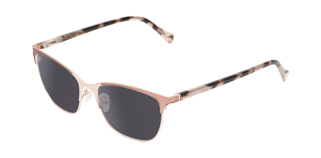 Profile View of Lucky Brand D114 Designer Polarized Sunglasses with Custom Cut Smoke Grey Lenses in Rose Gold Marble Ladies Cat Eye Full Rim Metal 53 mm