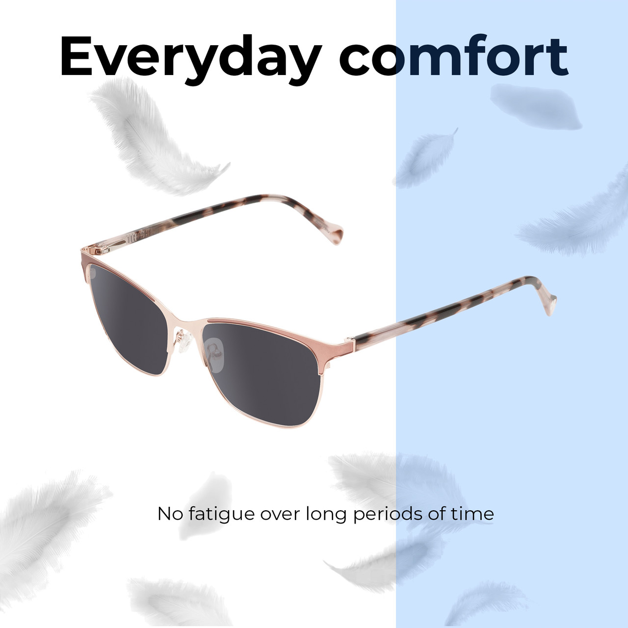 Lightweight Construction Illustration of Lucky Brand D114 Designer Polarized Sunglasses with Custom Cut Smoke Grey Lenses in Rose Gold Marble Ladies Cat Eye Full Rim Metal 53 mm