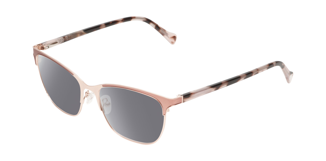 Lucky Brand D114 Women's Cat Eye Polarized Sunglasses in Rose Gold Marble 53 mm with Custom Cut Silver Mirror Lenses