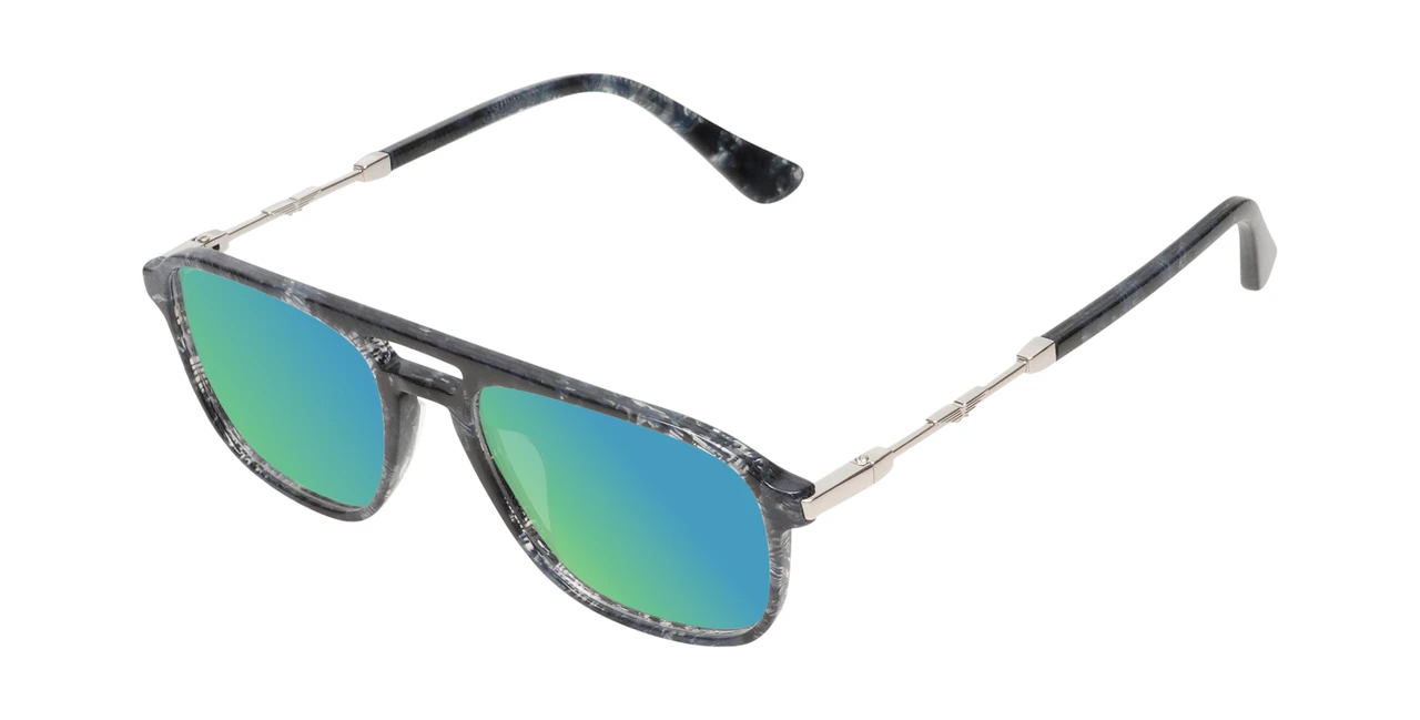 Police VPLD13 Mens Pilot Designer Polarized Sunglasses in Shiny Blue Marble 53mm with Custom Cut Green Mirror Lenses